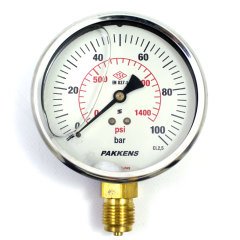 Pakkens 0-100 Bar 100 mm Alttan Bağlantılı Gliserinli Manometre G 1/2 inç