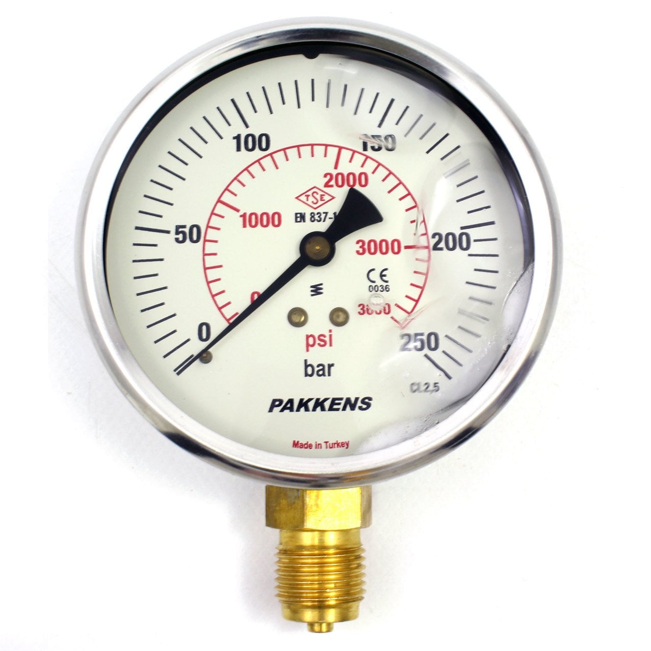 Pakkens 0-250 Bar 100 mm Alttan Bağlantılı Gliserinli Manometre G 1/2 inç