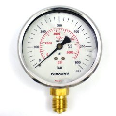 Pakkens 0-600 Bar 100 mm Alttan Bağlantılı Gliserinli Manometre G 1/2 inç