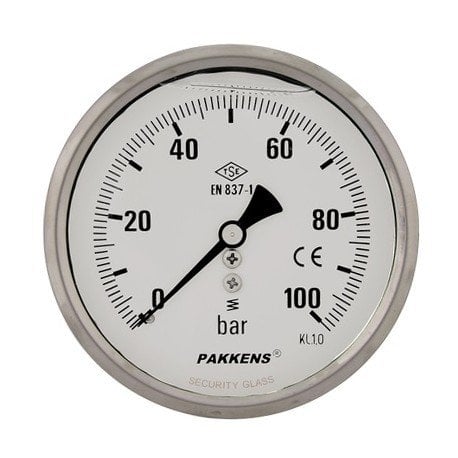 Pakkens 0-1.6 Bar 100 mm Arkadan Bağlantılı Gliserinli Manometre G 1/2 inç
