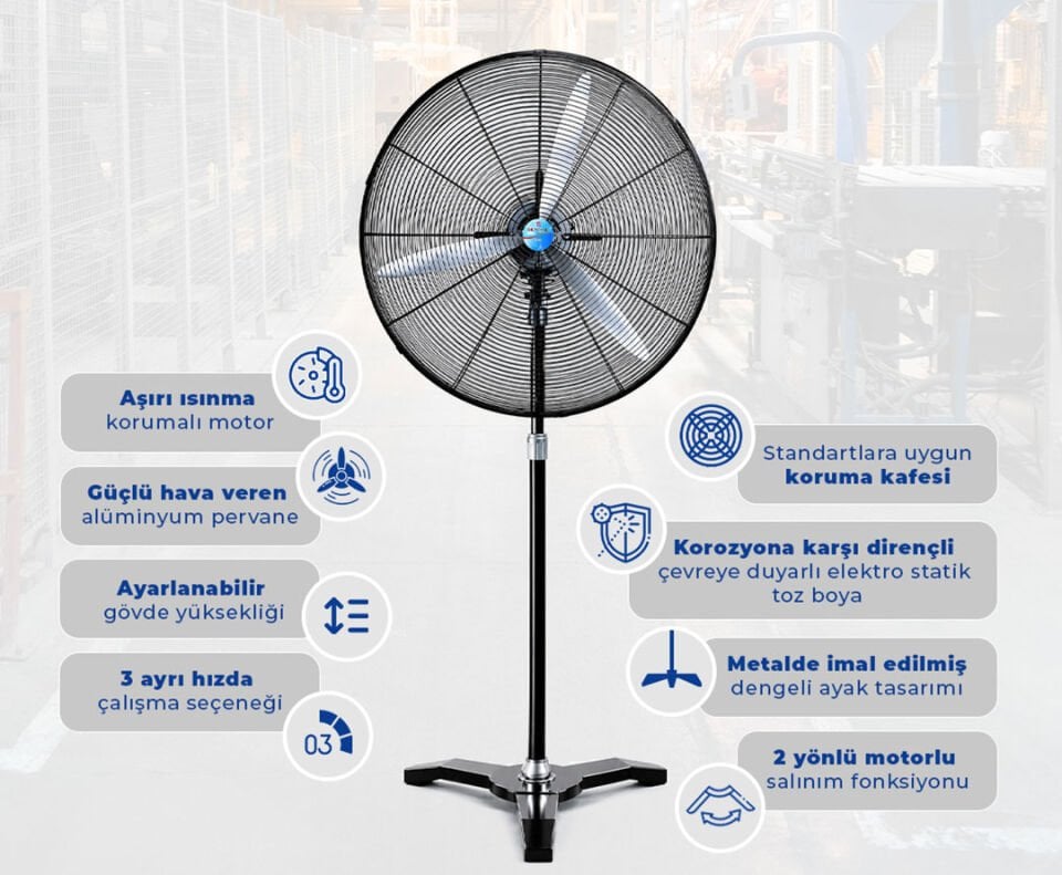 Dündar SV 75 Sanayi Tipi Vantilatör Ayaklı Endüstriyel 75 cm