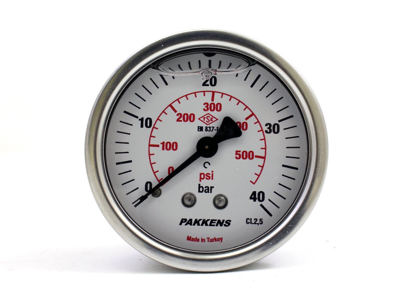 Pakkens 0-40 Bar 100 mm Arkadan Bağlantılı Gliserinli Manometre G 1/2 inç