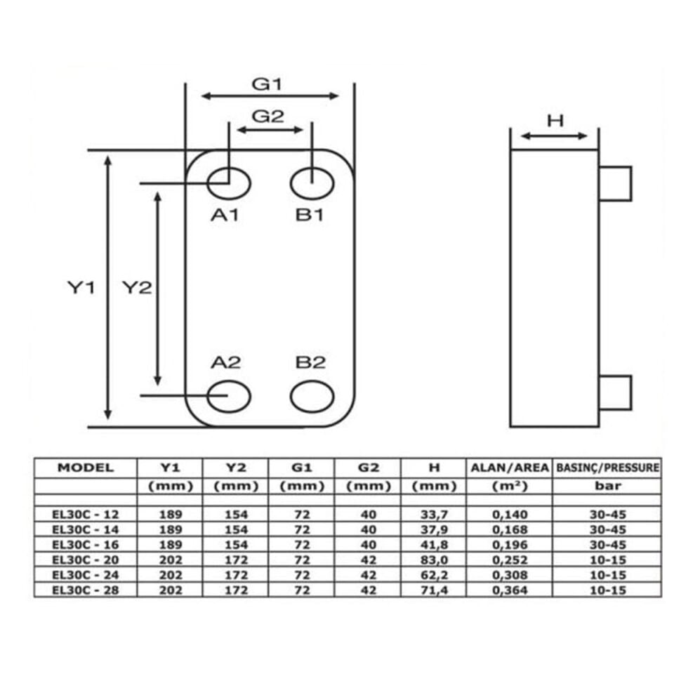 Welko EL30C-20 Kaynak Plakalı Isı Eşanjör Bağlantı 3/4 - 1/2 Kapasite 370 Lt/Saat
