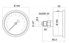 Pakkens 0-100 Bar 100 mm Arkadan Bağlantılı Panotipi Gliserinli Manometre G 1/2 inç