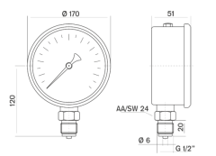 Pakkens 0-16 Bar 160 mm Alttan Bağlantılı Gliserinli Manometre G 1/2 inç