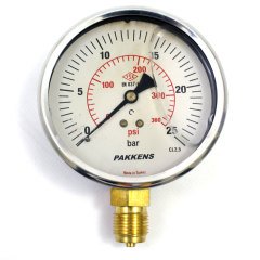 Pakkens 0-25 Bar 160 mm Alttan Bağlantılı Gliserinli Manometre G 1/2 inç