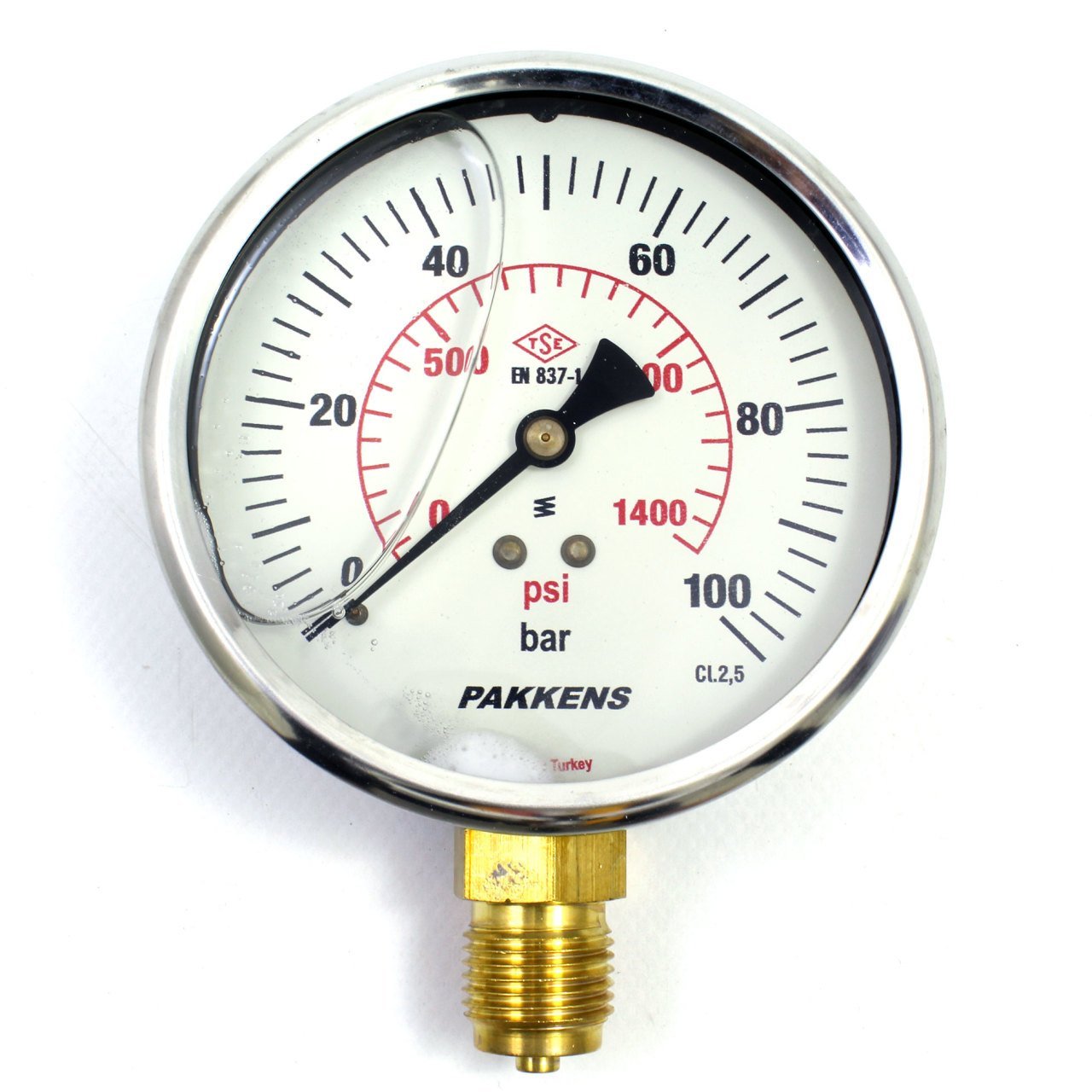 Pakkens 0-100 Bar 160 mm Alttan Bağlantılı Gliserinli Manometre G 1/2 inç