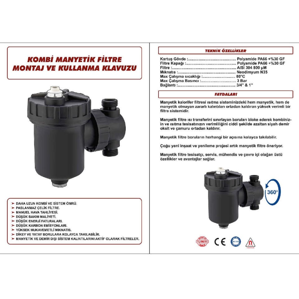 Natura PRO S Filtre Kombi Altı Manyetik Tortu Tutucu Filtre 1 inch