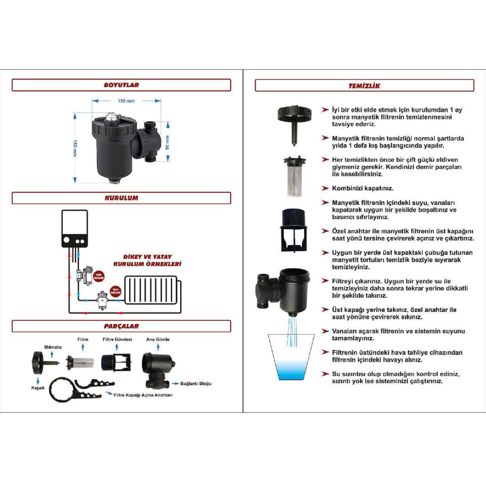 Natura PRO S Filtre Kombi Altı Manyetik Tortu Tutucu Filtre 1 inch
