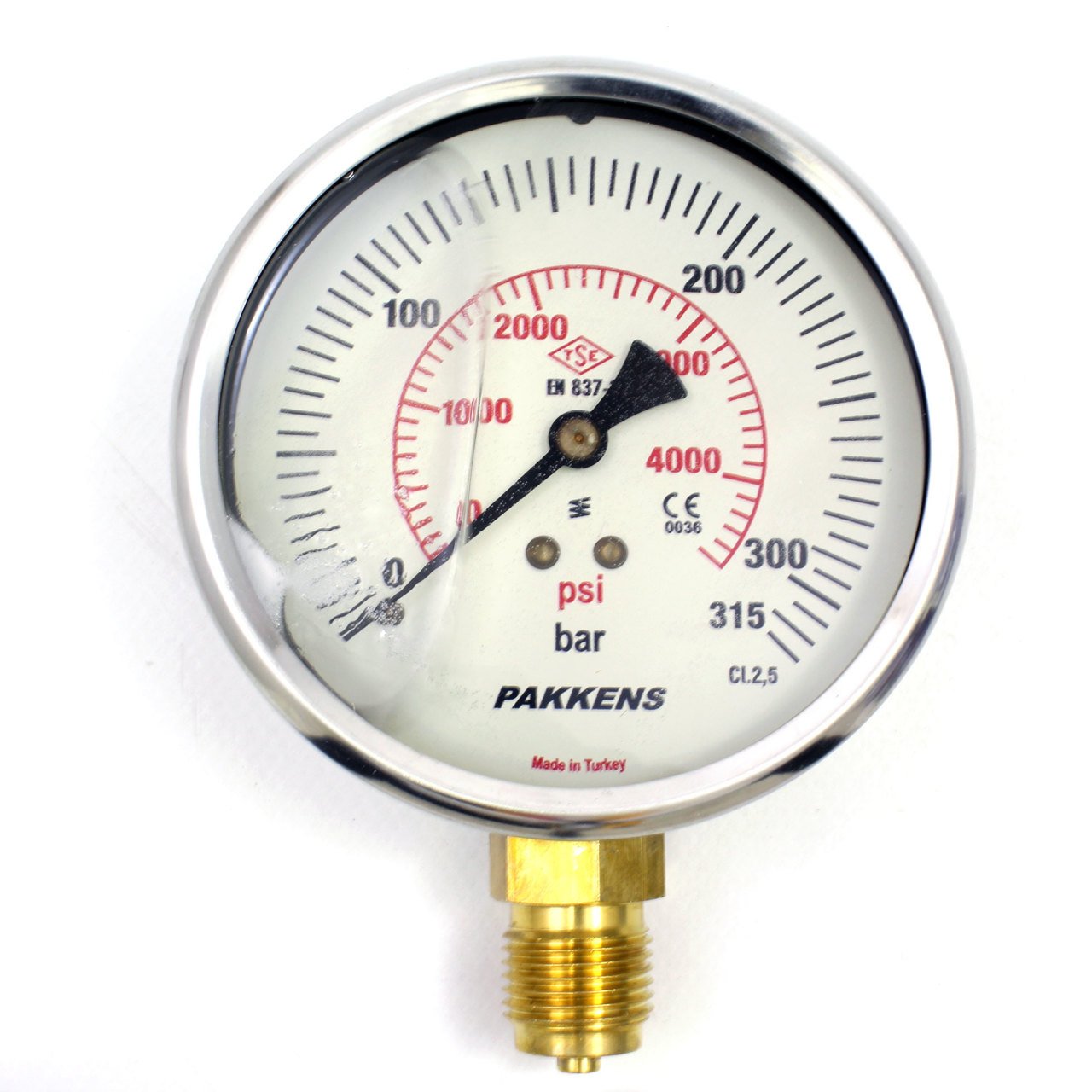 Pakkens 0-315 Bar 160 mm Alttan Bağlantılı Gliserinli Manometre G 1/2 inç