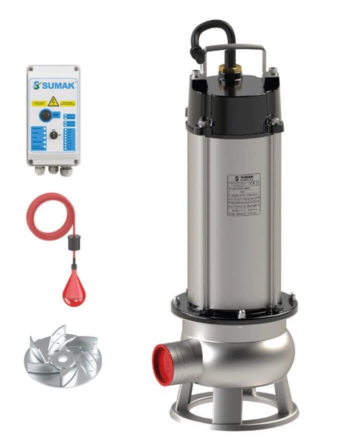 Sumak SDTV 40/2 İNOX Komple Paslanmaz Vortex Çarklı Foseptik Dalgıç Pompa 380 Volt 4 Hp 19.5 Mss