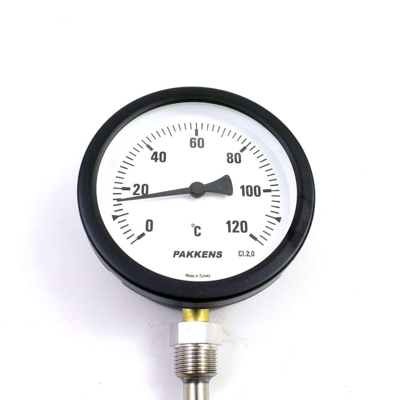 Pakkens Termometre 0-120 °C Çap 100 mm Daldırma Boyu 10 cm Alttan Bağlantılı G 1/2 inç