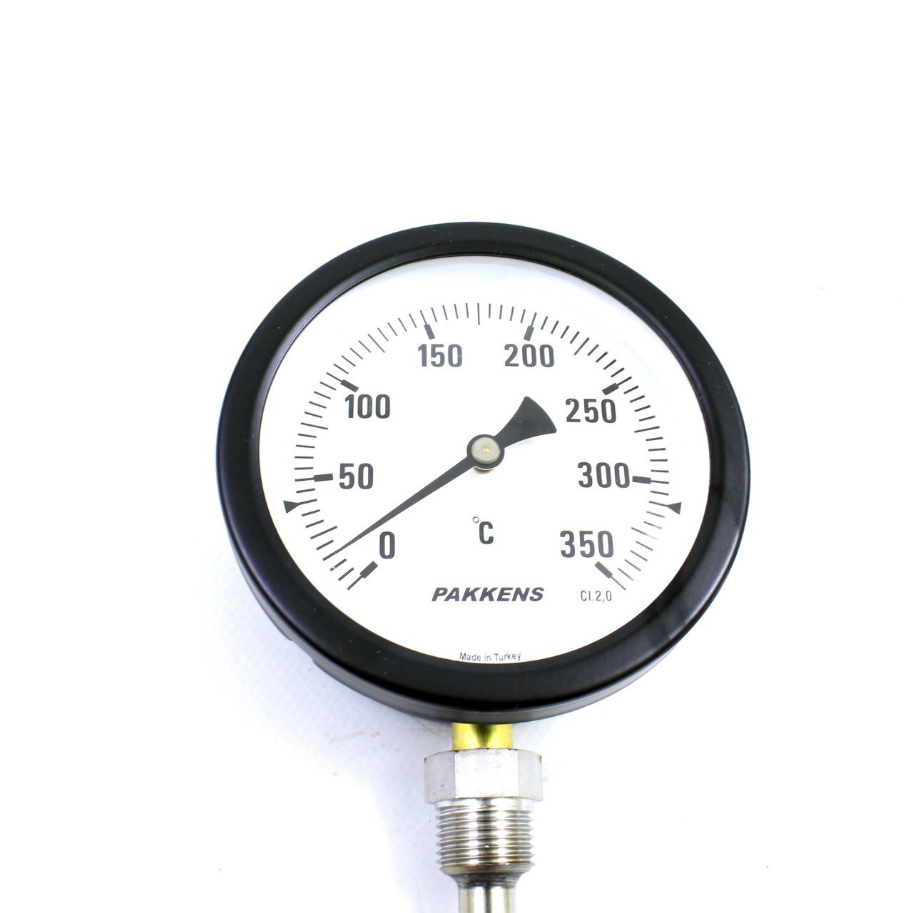 Pakkens Termometre 0-350 °C Çap 100 mm Daldırma Boyu 10 cm Alttan Bağlantılı G 1/2 inç