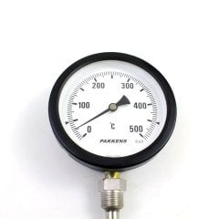 Pakkens Termometre 0-500 °C Çap 100 mm Daldırma Boyu 10 cm Alttan Bağlantılı  G 1/2 inç