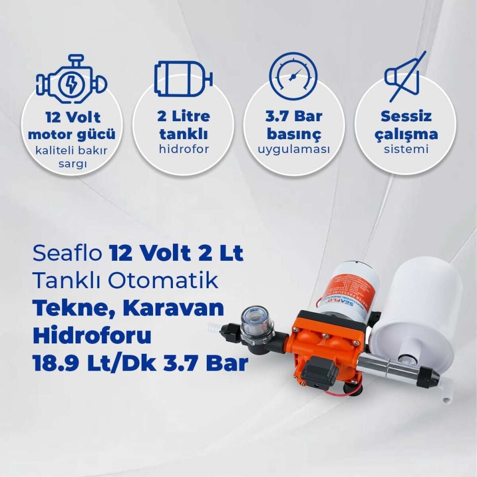 Seaflo 12 Volt 2 Lt Tanklı Otomatik Tekne, Karavan Hidroforu 18.9 Lt/Dk 3.7 Bar