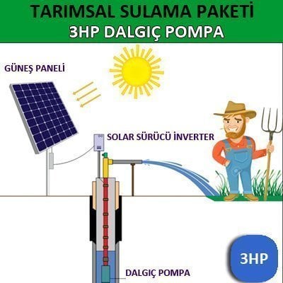 Solar Güneş Enerjili Tarımsal Sulama Sistemi, 3 HP Dalgıç Pompa Sistemi