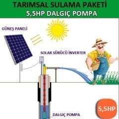 Solar Güneş Enerjili Tarımsal Sulama Sistemi, 5.5 HP Dalgıç Pompa Sistemi