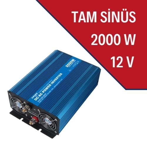 CARSPA Güneş Enerji Sistemi İnverteri, Solar Enerji İnverteri 2000W-12V Tam Sinüs İnverter