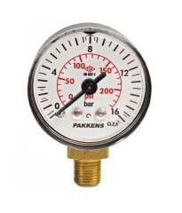 Pakkens 0-16 Bar 40 mm Alttan Bağlantılı Kuru Manometre G 1/8 inç
