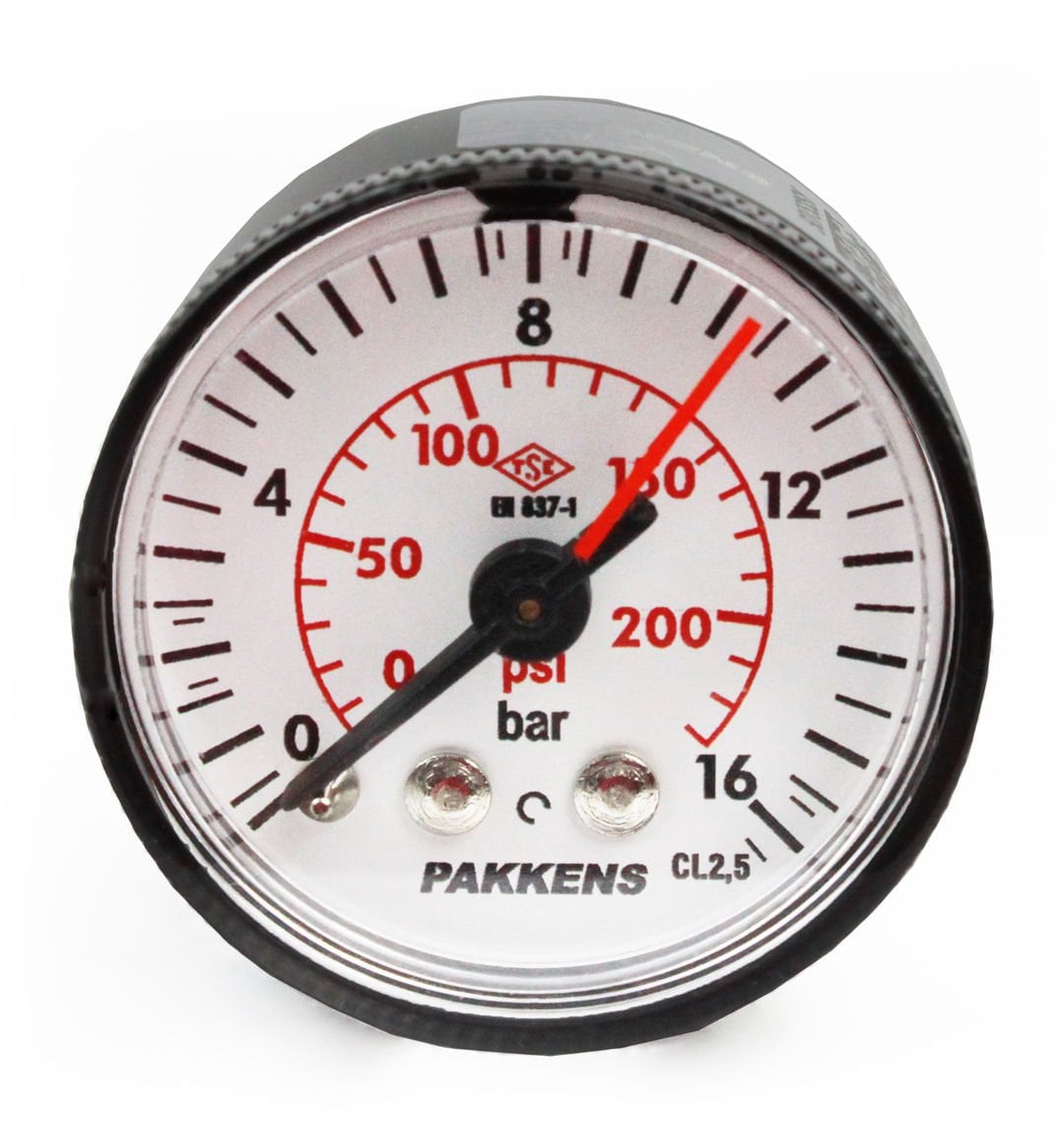 Pakkens 0-16 Bar 40 mm Arkadan Bağlantılı Kuru Manometre G 1/8 inç