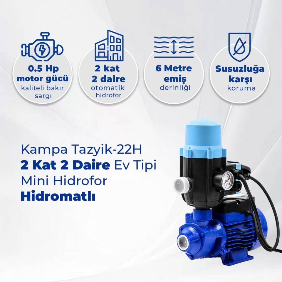 Kampa Tazyik-22H 2 Kat 2 Daire Ev Tipi Mini Hidrofor Hidromatlı