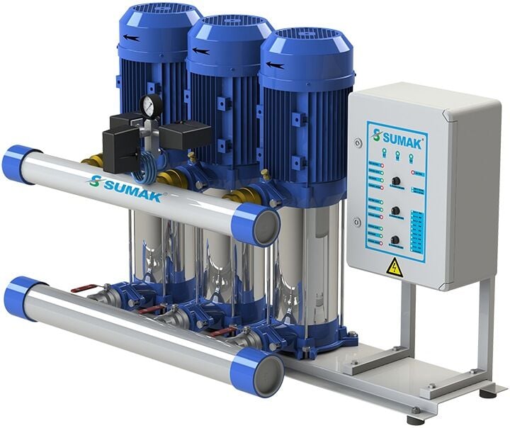 Sumak SHM6 C 100/6 Düşey Milli Kademeli Üç Pompalı Hidrofor 6 KAT 45 DAİRE