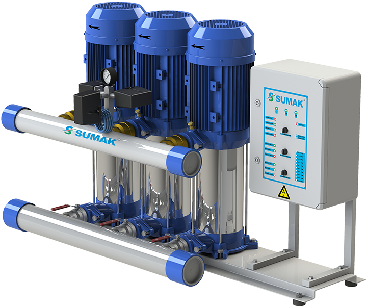 Sumak SHT8 C 220/6 Düşey Milli Kademeli Üç Pompalı Hidrofor 6 KAT 86 DAİRE