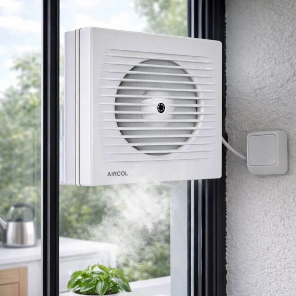 Aircol 150lik Otomatik Panjurlu Tuvalet ve Banyo Fanı / Aspiratörü 300 m³/h - Aircol 150 OP