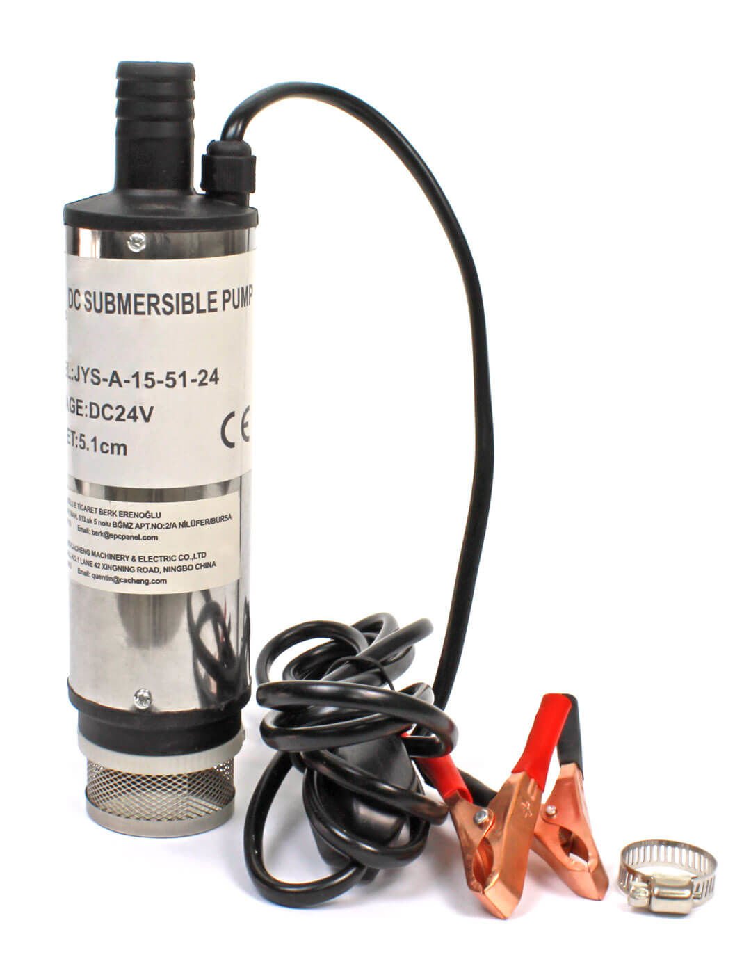 24 Volt Mazot Yağ Aktarma Pompası,  Dc Mini Dalgıç Pompa Süzgeçli 51 mm Dış Çap