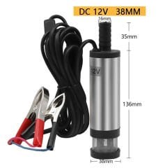 12 Volt Mazot Yağ Aktarma Pompası,  Dc Mini Dalgıç Pompa Süzgeçli 38 mm Dış Çap