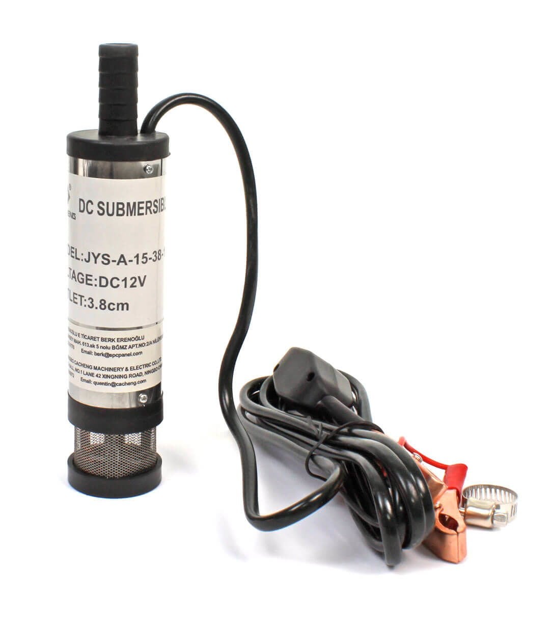 12 Volt Mazot Yağ Aktarma Pompası,  Dc Mini Dalgıç Pompa Süzgeçli 38 mm Dış Çap