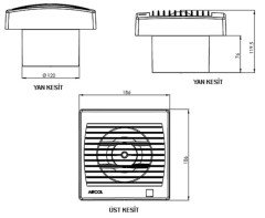 Aircol 120lik Mekanik Panjurlu Tuvalet, Wc ve Banyo Fanı / Aspiratörü 160 m³/h - Aircol 120 MP