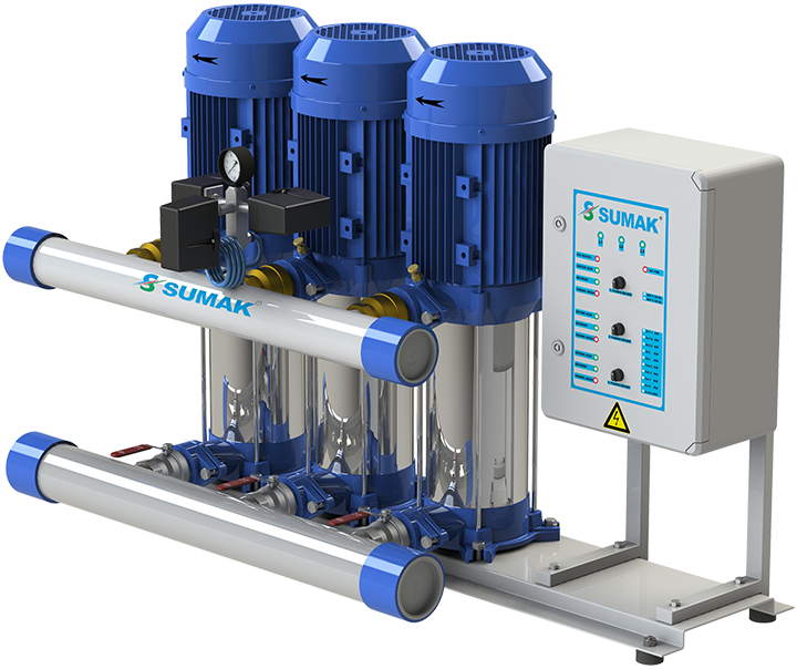 Sumak SHT16 C 550/4 Düşey Milli Kademeli Üç Pompalı Hidrofor 14 KAT 57 DAİRE