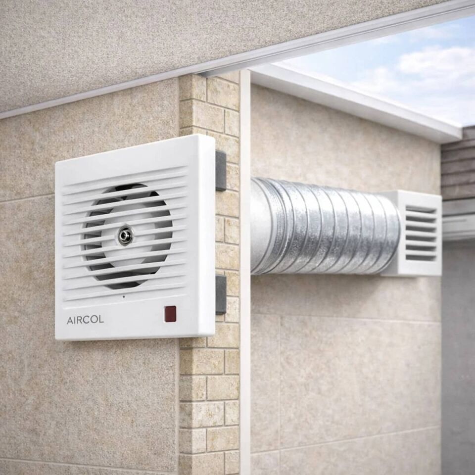 Aircol 100lük Sessiz, Dekoratif, Plastik Banyo Fanı / Aspiratörü 100 m³/h - Aircol 100