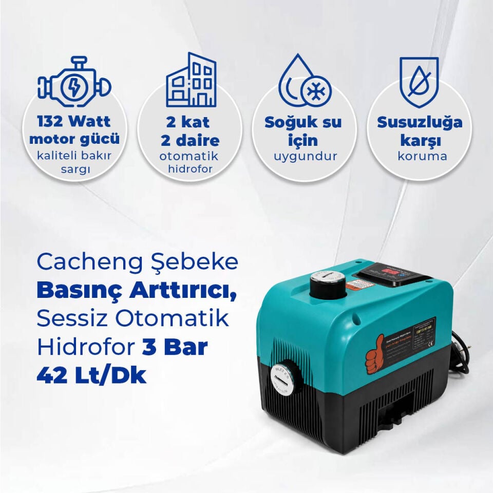 Cacheng Şebeke Basınç Arttırıcı, Sessiz Otomatik Hidrofor 3 Bar 42 Lt/Dk