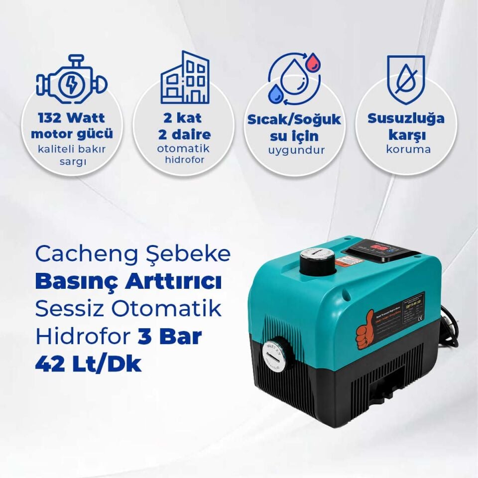 Cacheng Şebeke Basınç Arttırıcı, Sessiz Otomatik Hidrofor 3 Bar 42 Lt/Dk
