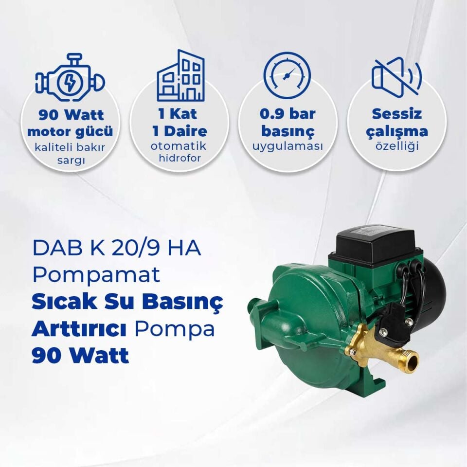 DAB K 20/9 HA Pompamat - Sıcak Su Basınç Arttırıcı Pompa - 90 Watt
