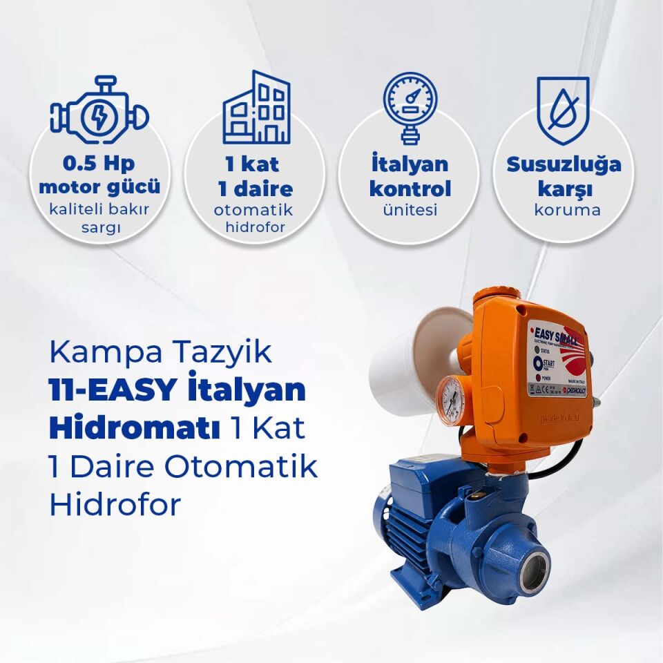 Kampa Tazyik 11-EASY İtalyan Hidromatı 1 Kat 1 Daire Otomatik Hidrofor