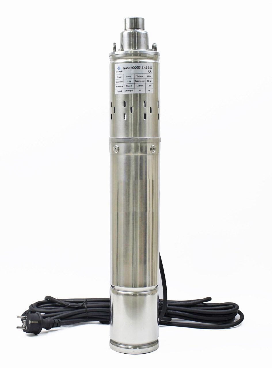 3.5 inch 90 mm Dış Çap Derin Kuyu Dalgıç Pompa 10 Metre Kablolu 550 Watt 110 mss 2.6 m³/h