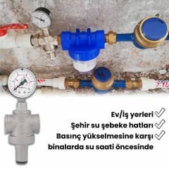 Pakkens 3/4 inç Basınç Düşürücü, Basınç Regülatörü Manometreli 20 Bar