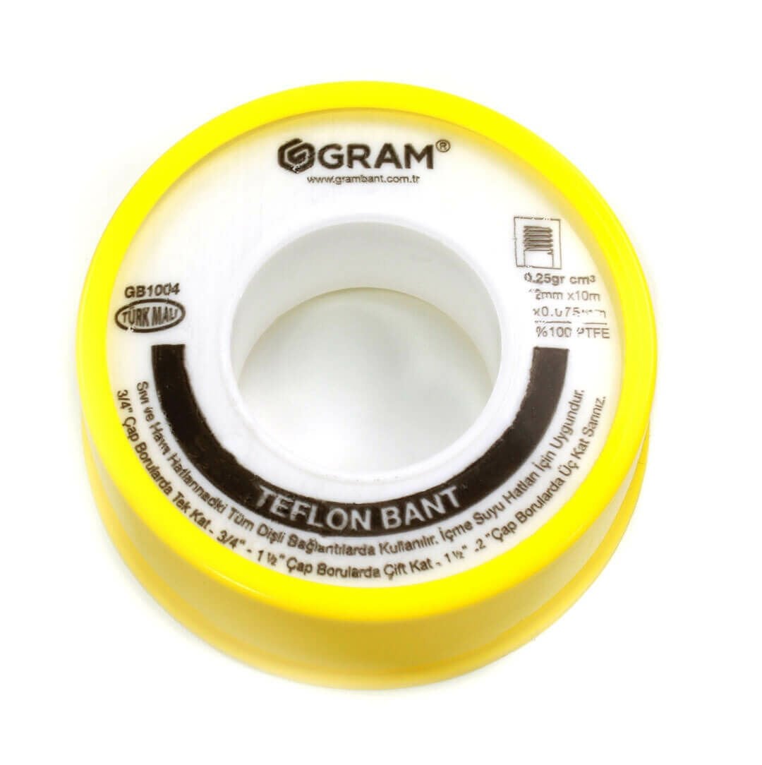 Gram Teflon Bant Sızdırmazlık Bandı 12 mm x 10 Mt 250 Adet - YERLİ ÜRETİM