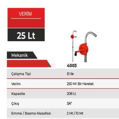 GLS 4003 Manuel Kollu Varil Pompası, Yağ ve Mazot Pompası