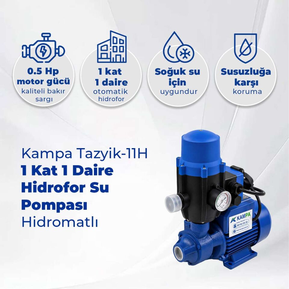 Kampa Tazyik-11H 1 Kat 1 Daire Hidrofor Su Pompası Hidromatlı