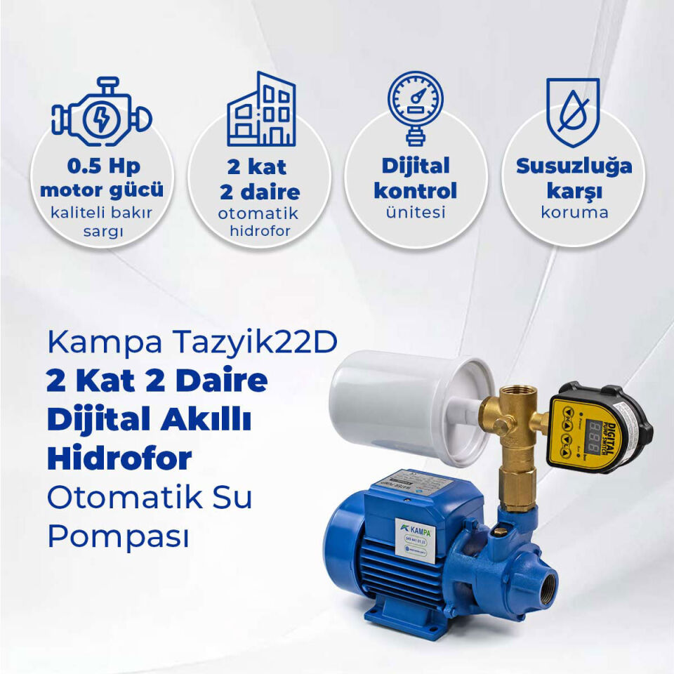 Kampa Tazyik-11M 1 Kat 1 Daire Dijital Akıllı Hidrofor Su Pompası