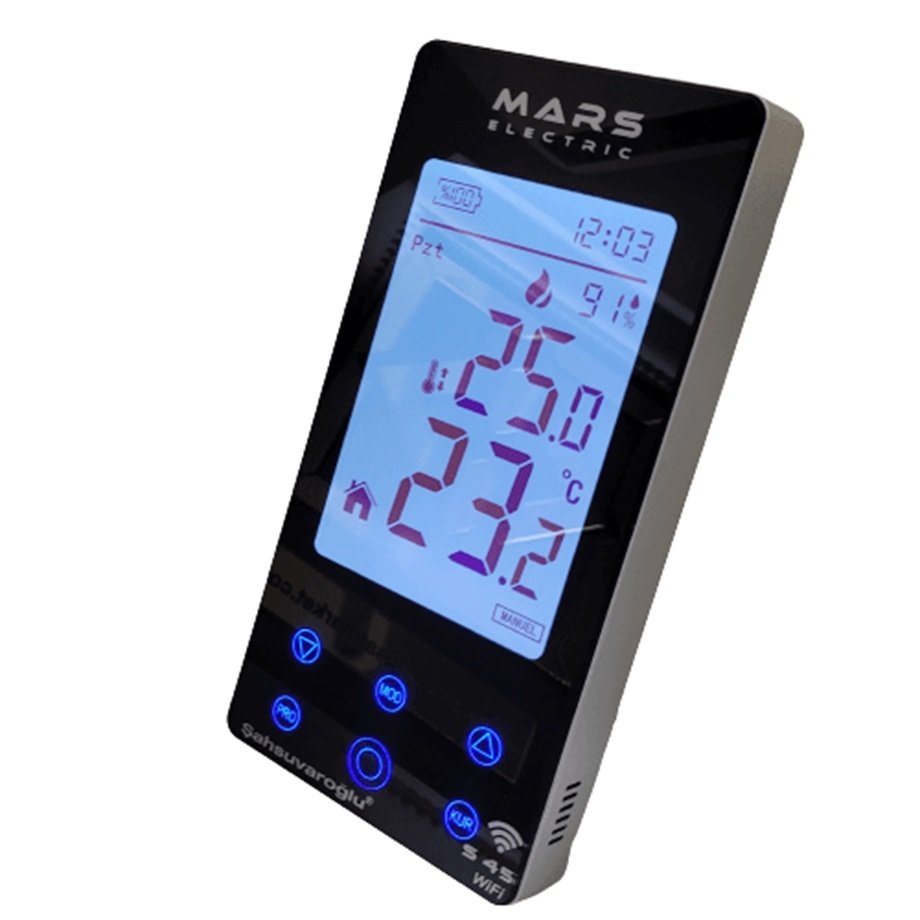 Mars S45 Wifi Kablosuz Dijital Programlanabilir Oda Termostatı Yüksek Hassasiyetli Siyah