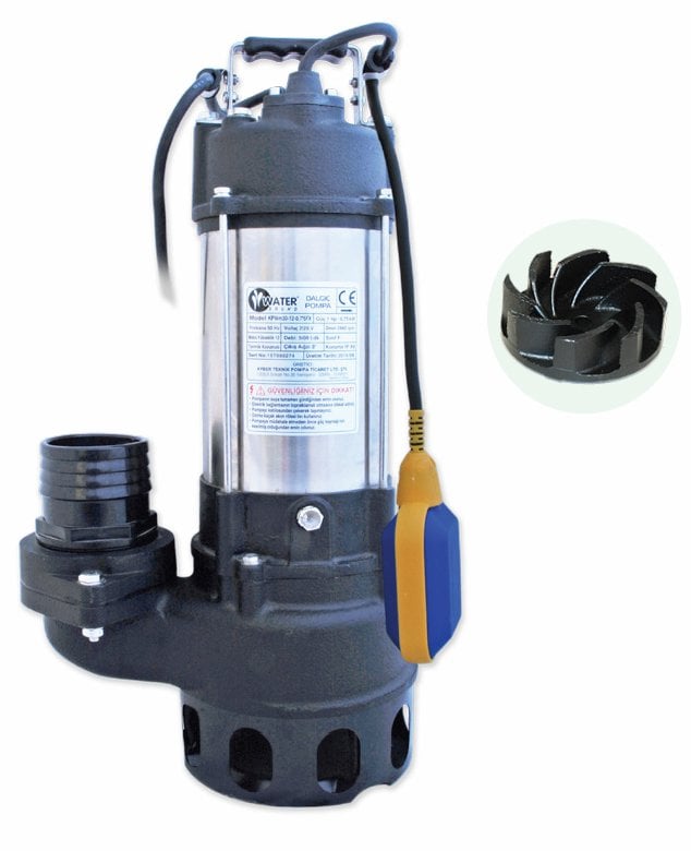 Water Sound KPWm12-10-0.45fx Kirli Su Aktarma, Vortex Fanlı Drenaj Dalgıç Pompa 9.5 mt. Yükseklik 12 m³/h