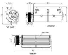 AIRCOL AKS 680-240 Tanjansiyel Radyal Fan  245 mm Genişilk 160 m³/h