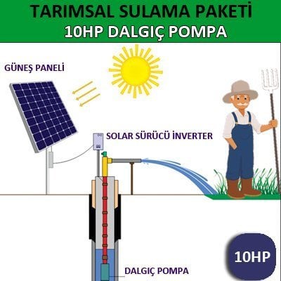 Solar Güneş Enerjili Tarımsal Sulama Sistemi, 10 HP Dalgıç Pompa Sistemi