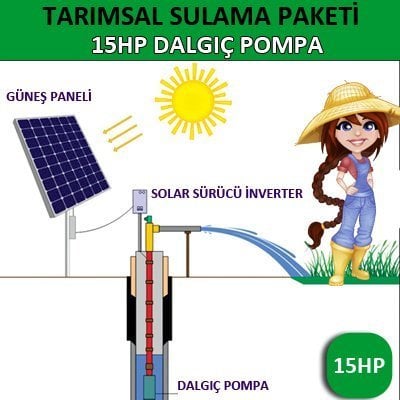 Solar Güneş Enerjili Tarımsal Sulama Sistemi, 15 HP Dalgıç Pompa Sistemi