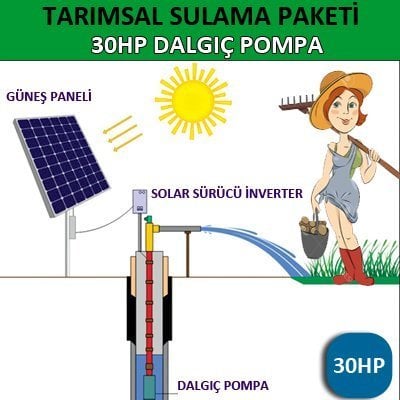 Solar Güneş Enerjili Tarımsal Sulama Sistemi, 30 HP Dalgıç Pompa Sistemi